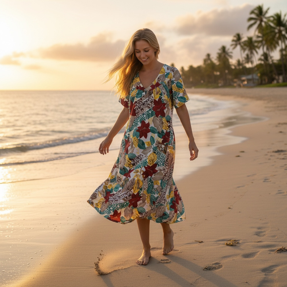 Anthony Richards Tropical MuuMuu Dress L Floral Tiki Caftan Resort Hawaiian